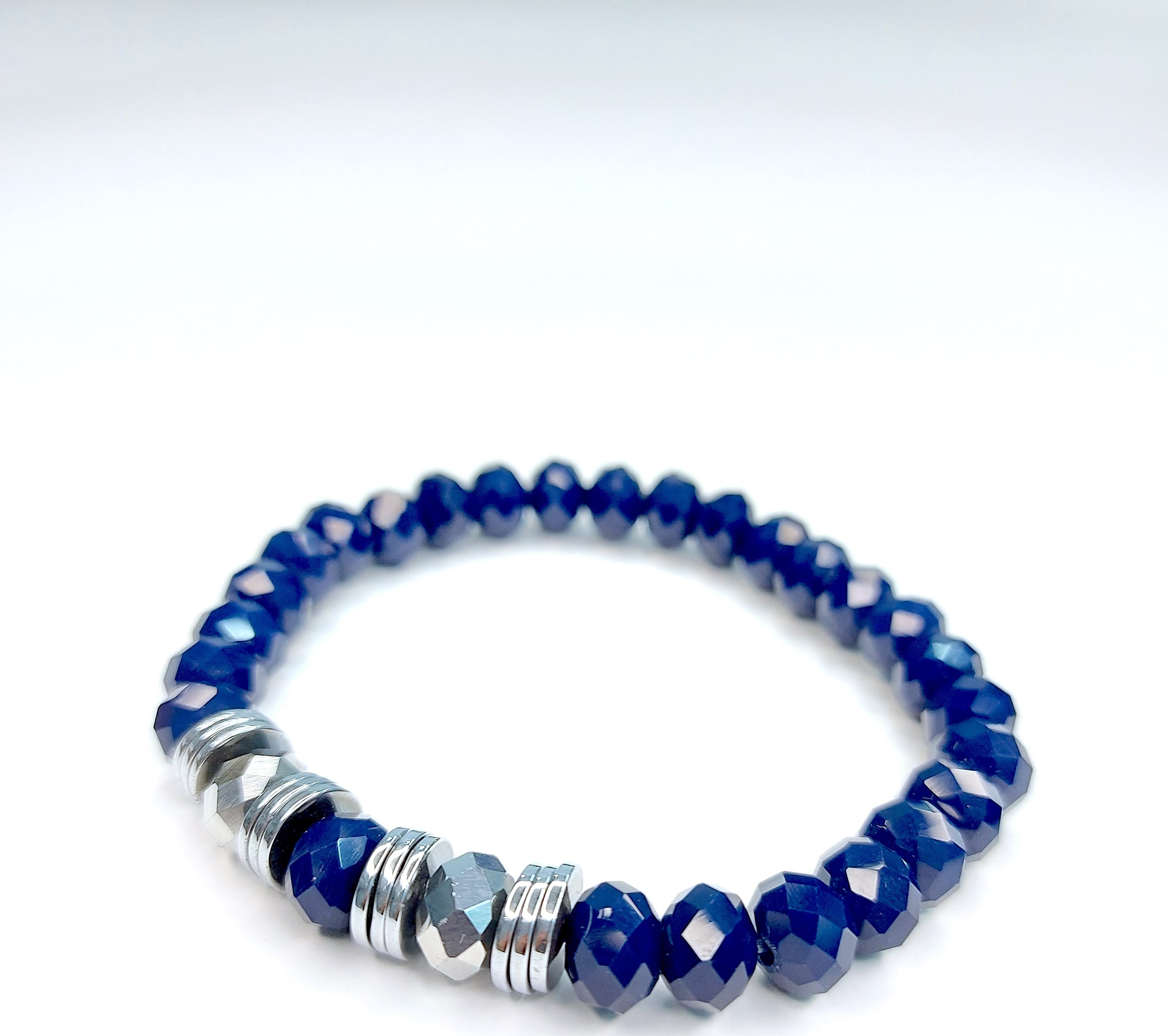 PULSEIRA ELÁSTICA CRISTAIS AZUIS ESCUROS