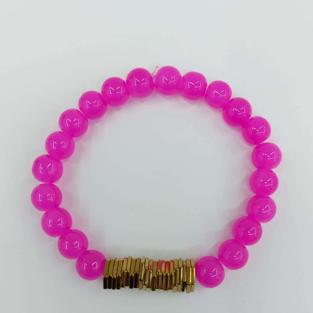 PULSEIRA CONTAS DE VIDRO ROSA FÚCSIA