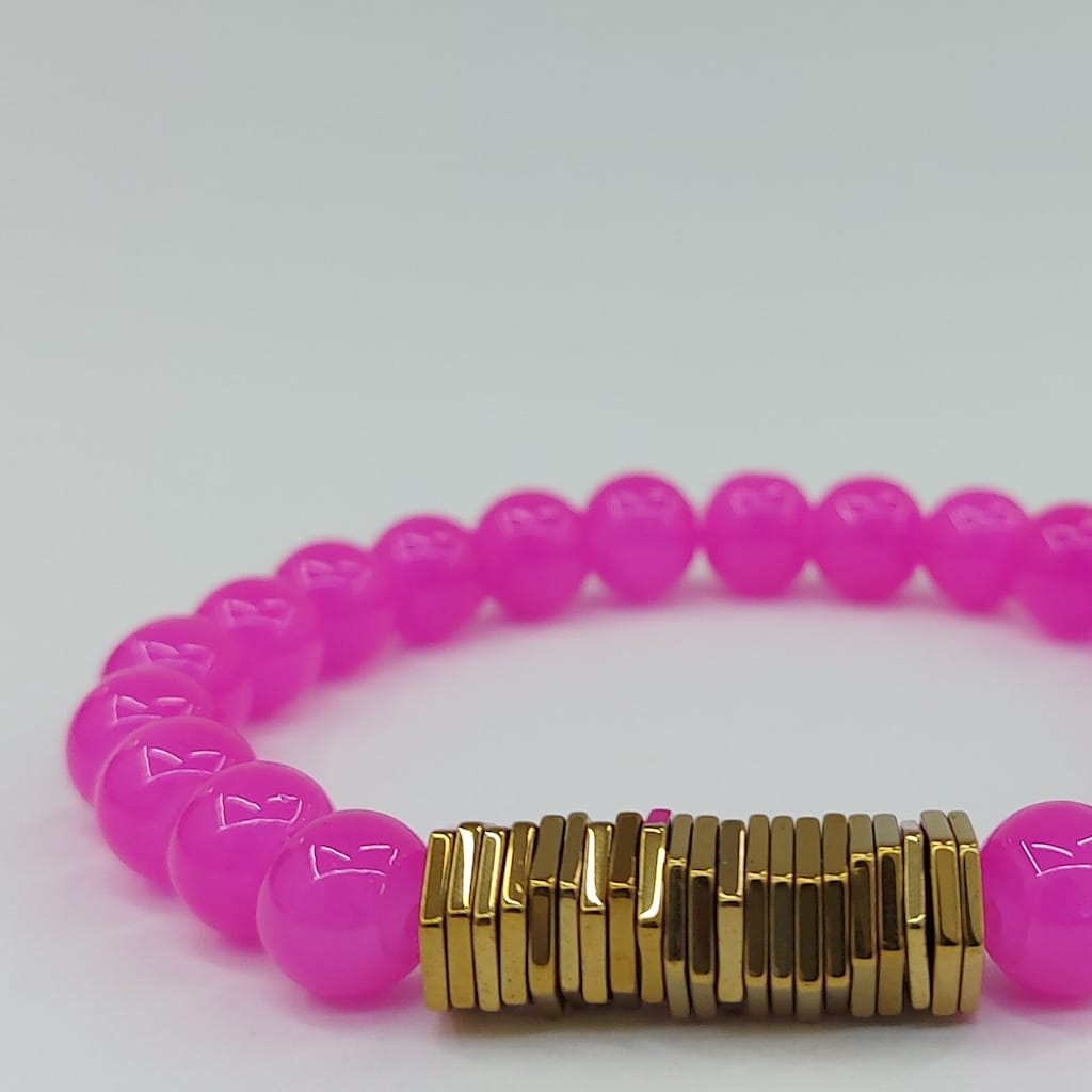 PULSEIRA CONTAS DE VIDRO ROSA FÚCSIA